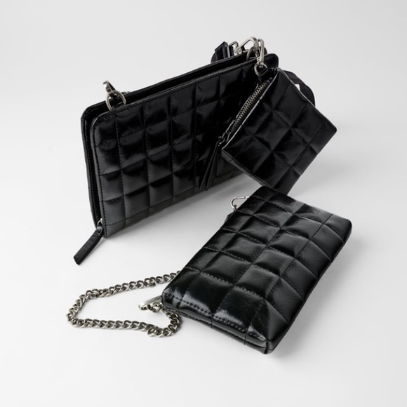 Zara black quilted triple crossbody wallet - Picture 7 of 13
